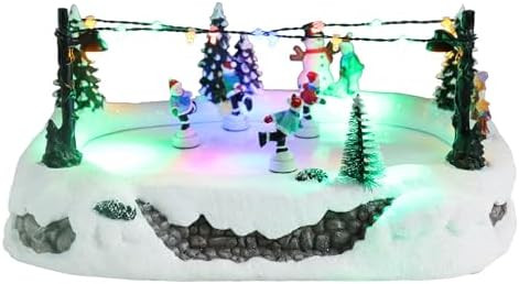 MUMTOP Christmas Village Skating Rink with Moving Skaters, Light Up Animated Skating Pond with Mu... | Amazon (US)