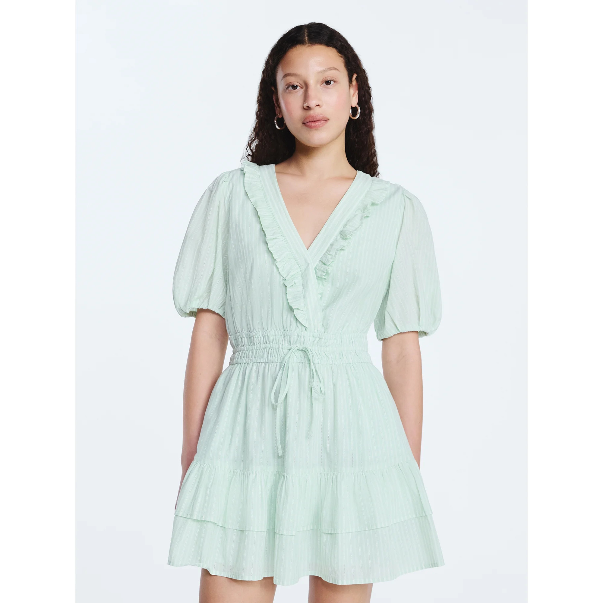 Free Assembly Women's Tiered Ruffle Mini Dress with Short Puff Sleeves, Sizes XS-XXL | Walmart (US)