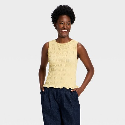 Women's Smocked Tank Top - A New Day™ Yellow XL | Target