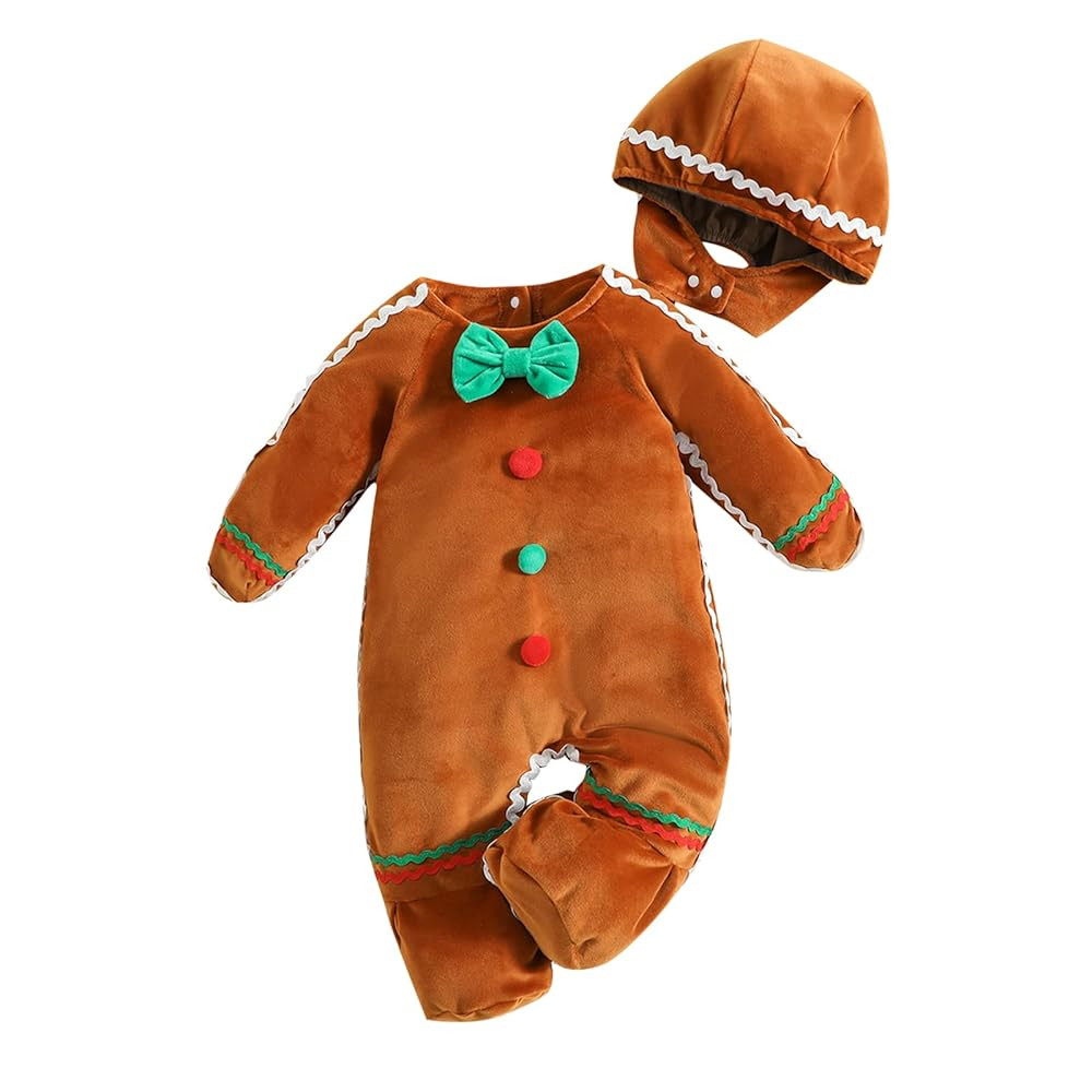 Newborn Gingerbread Costume Toddler Baby Ginger Bread Outfit Christmas Onesie Footies Romper Long... | Amazon (US)