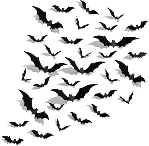 Bats Wall Decor, Korlon 120 Pcs 3D Wall Bats Halloween Wall Stickers, Bat Decorations Halloween 4 Si | Amazon (US)