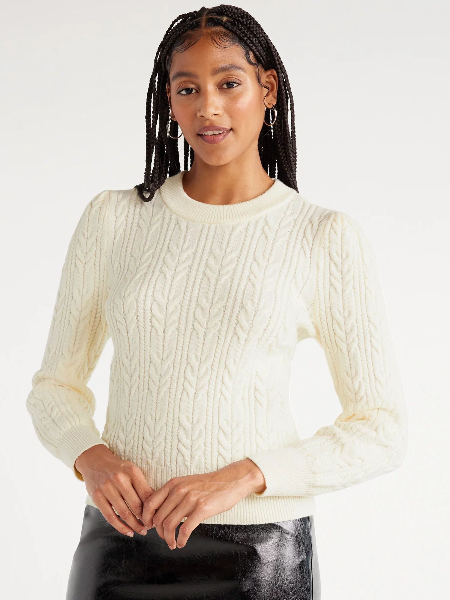 Scoop Women’s Cable Knit Crewneck Sweater, Sizes XS-XXL - Walmart.com | Walmart (US)