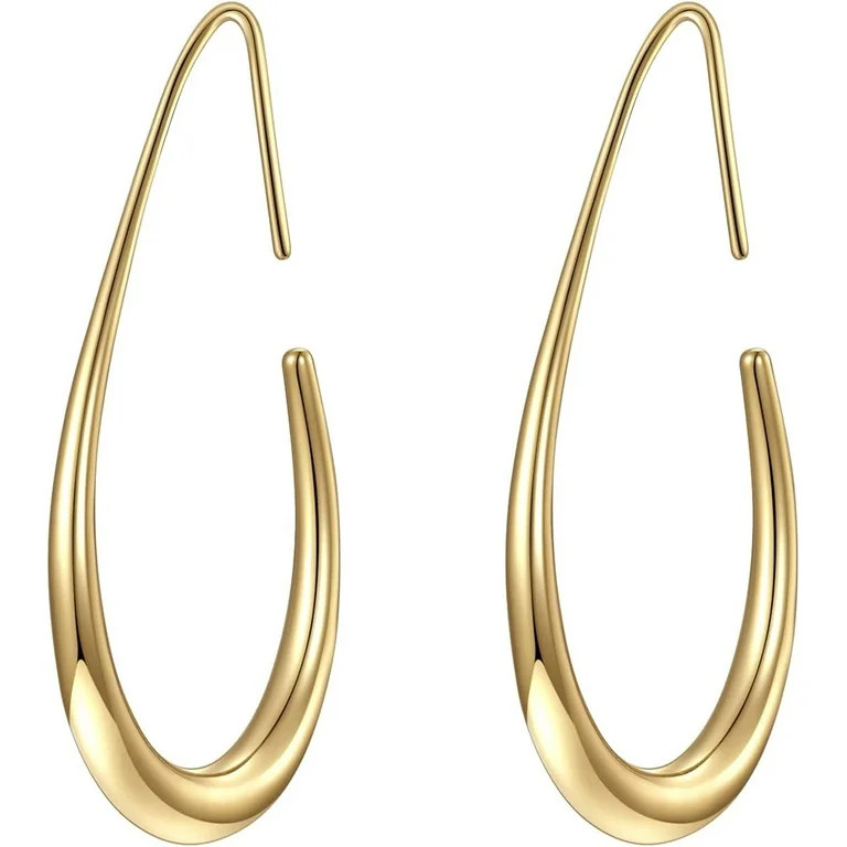 Lightweight Teardrop Hoop Earrings for Women - 14k Gold/White Gold Plated Large Oval Pull Through... | Walmart (US)