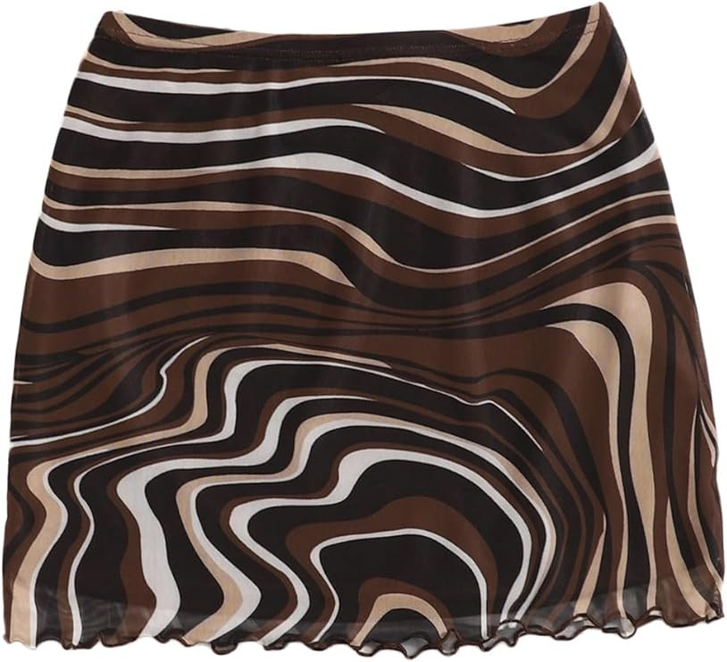 Verdusa Women's Floral Mesh Overlay Elastic Waist Bodycon Mini Skirt | Amazon (US)