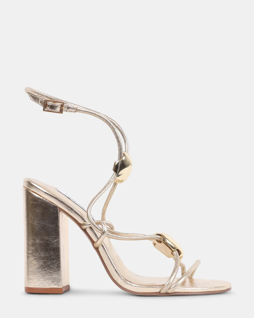 CATO Champagne Leather Strappy Ornament Women's Block Heel | Steve Madden (US)