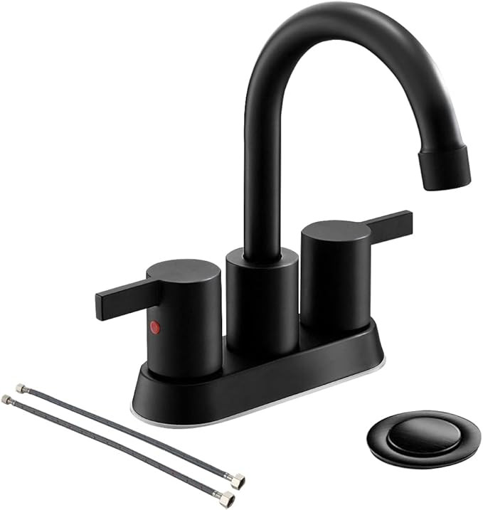4 Inch 2 Handle Centerset Matte Black Lead-Free Bathroom Faucet, with Copper Pop Up Drain and 2 W... | Amazon (US)