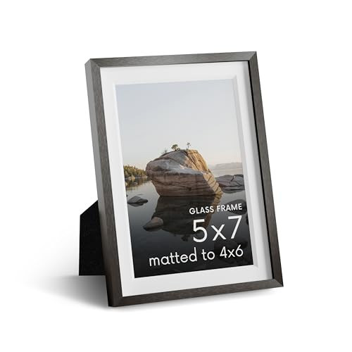 HAUS AND HUES 5x7 Gray Metal Picture Frame with Real Glass, Matted 4x6, Aluminum Tabletop or Wall Display with Easel Back and Hanging Kit | Amazon (US)