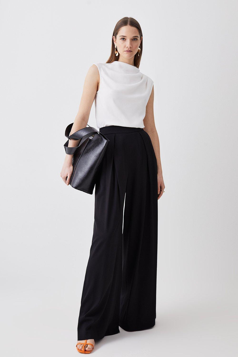 Pleat Detail Wide Leg Pants | Karen Millen US