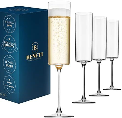Luxurious Glass Champagne Flutes [4 Pack] 6-Ounce Champagne Glasses 4pc Set, 100% No-Lead Premium... | Amazon (US)