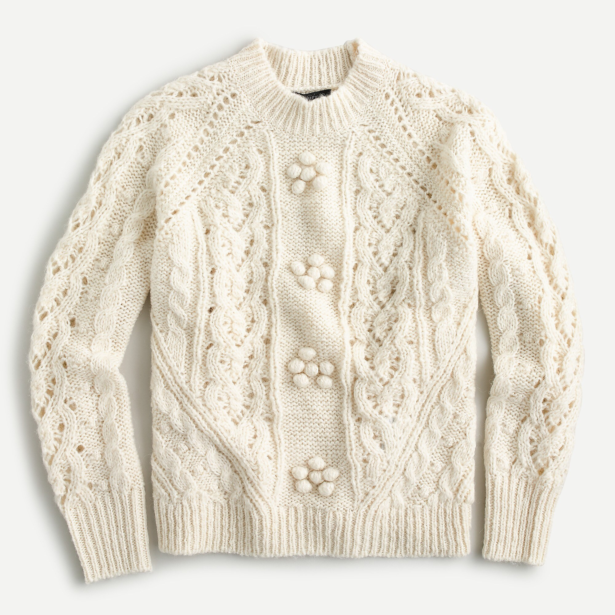 Cable-knit pointelle sweater with popcorn flowers | J. Crew US
