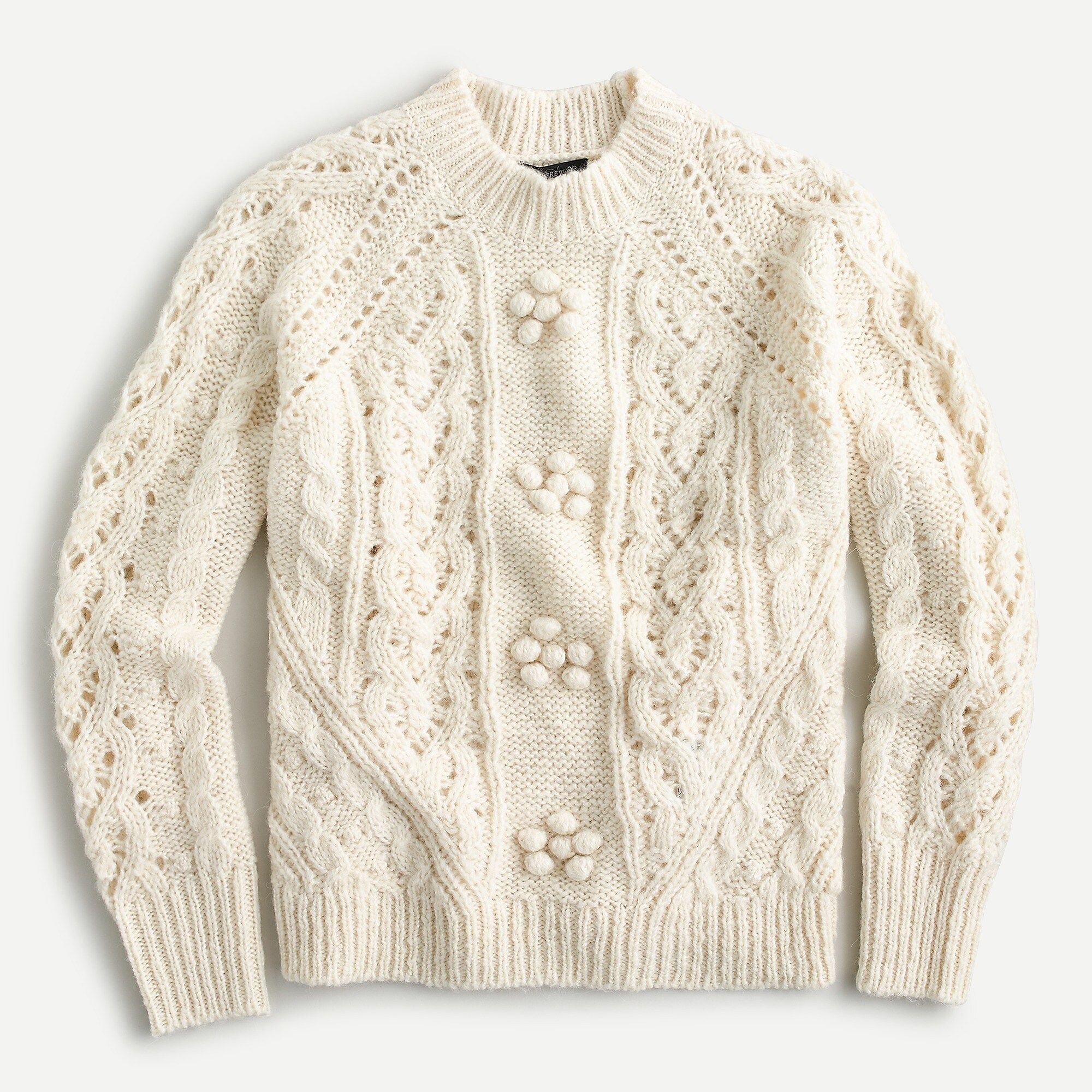 Cable-knit pointelle sweater with popcorn flowers | J.Crew US