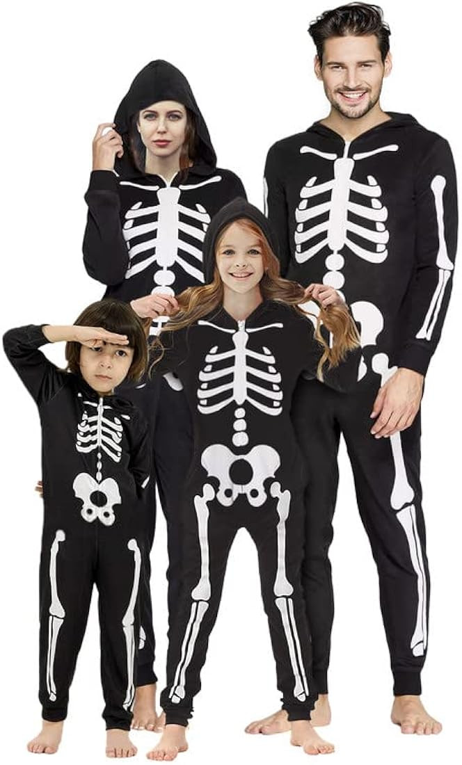 Herimmy Halloween Matching Family Pajamas Sets Hooded One-Piece PJS Holiday Family Jammies Cotton Sk | Amazon (US)