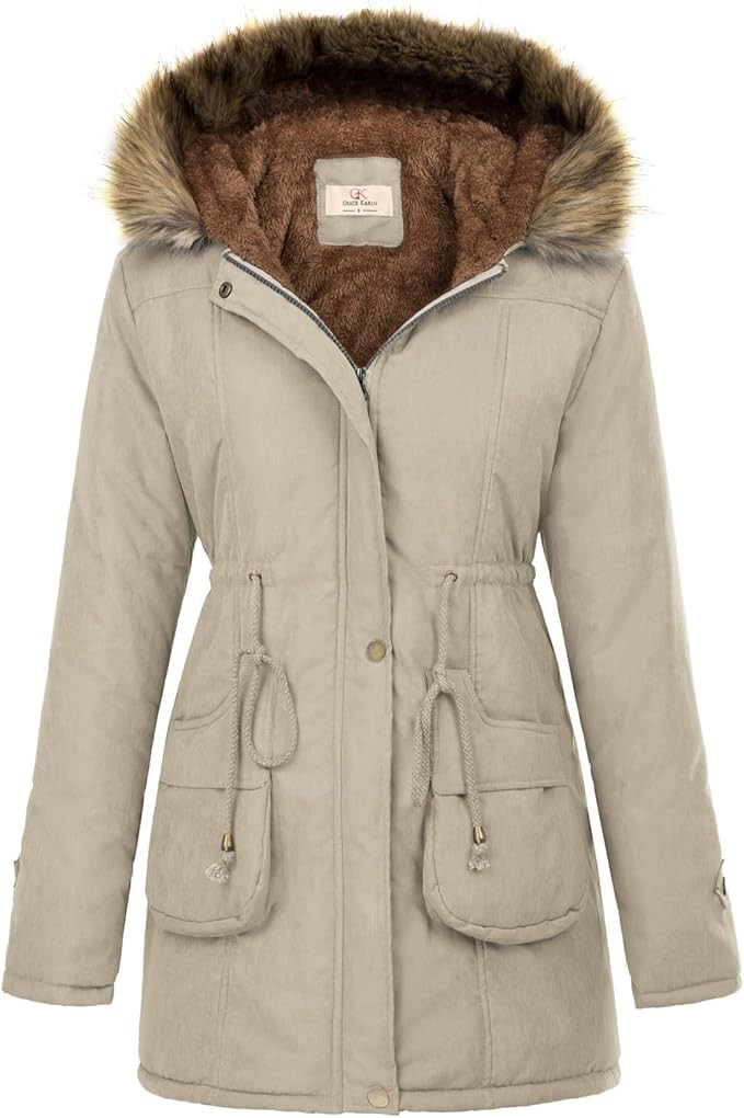 GRACE KARIN Women's Winter Coats Fleece Parkas Anoraks Hooded Military Jacket Coats | Amazon (US)