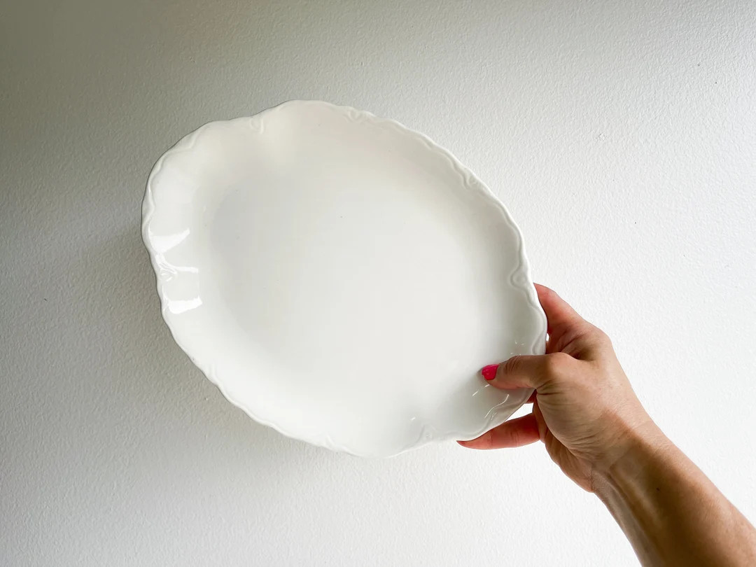 Vintage Oval USA Platter Cream Ironstone Small Serving Platter Antique White Scalloped Edge Dinin... | Etsy (US)