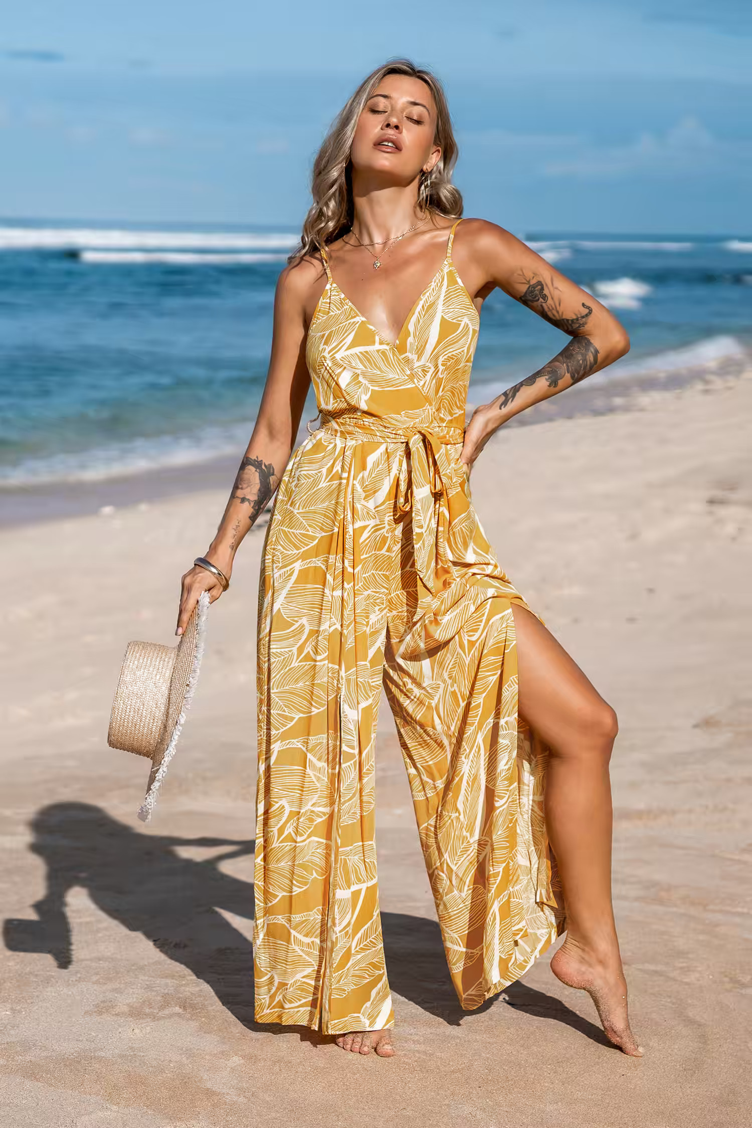 Tropical Sunshine Sleeveless Wide Leg Jumpsuit | Cupshe US
