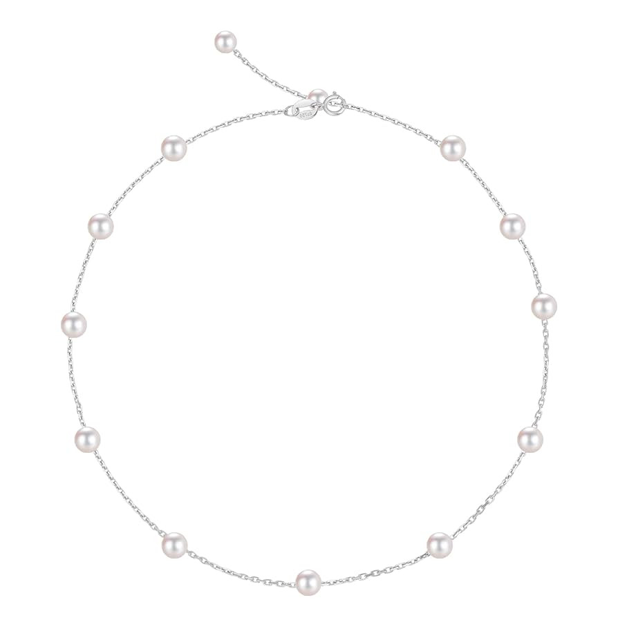 Sereney Sterling Silver Pearl Necklace,Dainty Wedding Pearl Necklaces for Women, Real Pearl Choke... | Amazon (US)