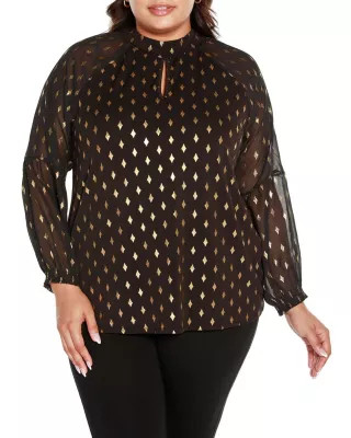 Belldini Black Label Women's Plus Size Foil Printed Mock Neck Top | Belk