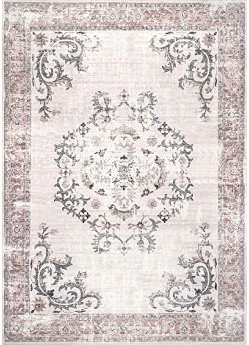 nuLOOM Layna Machine Washable Distressed Vintage Area Rug, 4' x 6', Light Grey | Amazon (US)