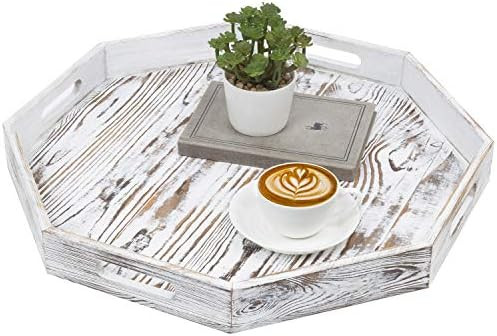 MyGift Whitewashed Wood Octagonal Serving Tray with Cutout Handles | Amazon (US)