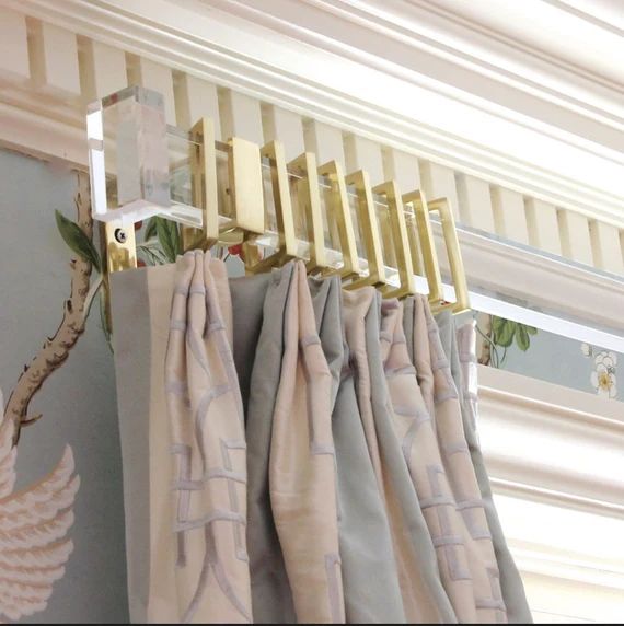 Lucite Rectangular Curtain Rod (polished brass, satin brass or nickel) - Custom Length Curtain Ro... | Etsy (US)