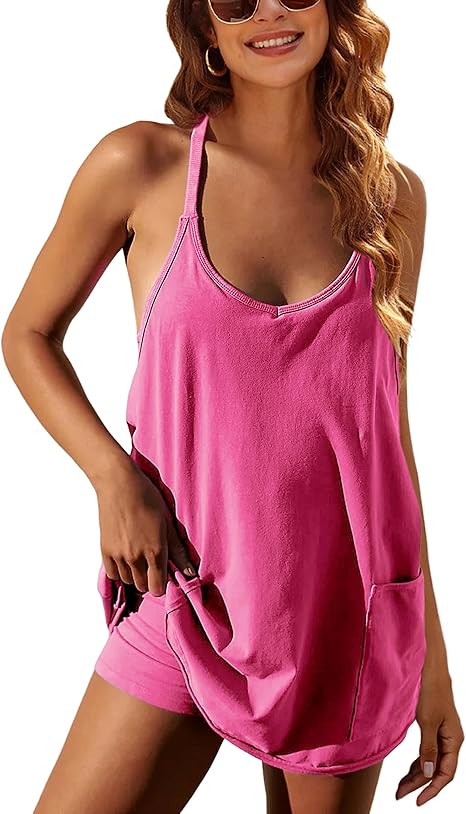 Women's Tennis Dress Workout Mini Dress Built-in Shorts Sleeveless Spaghetti Straps Golf Athletic... | Amazon (US)