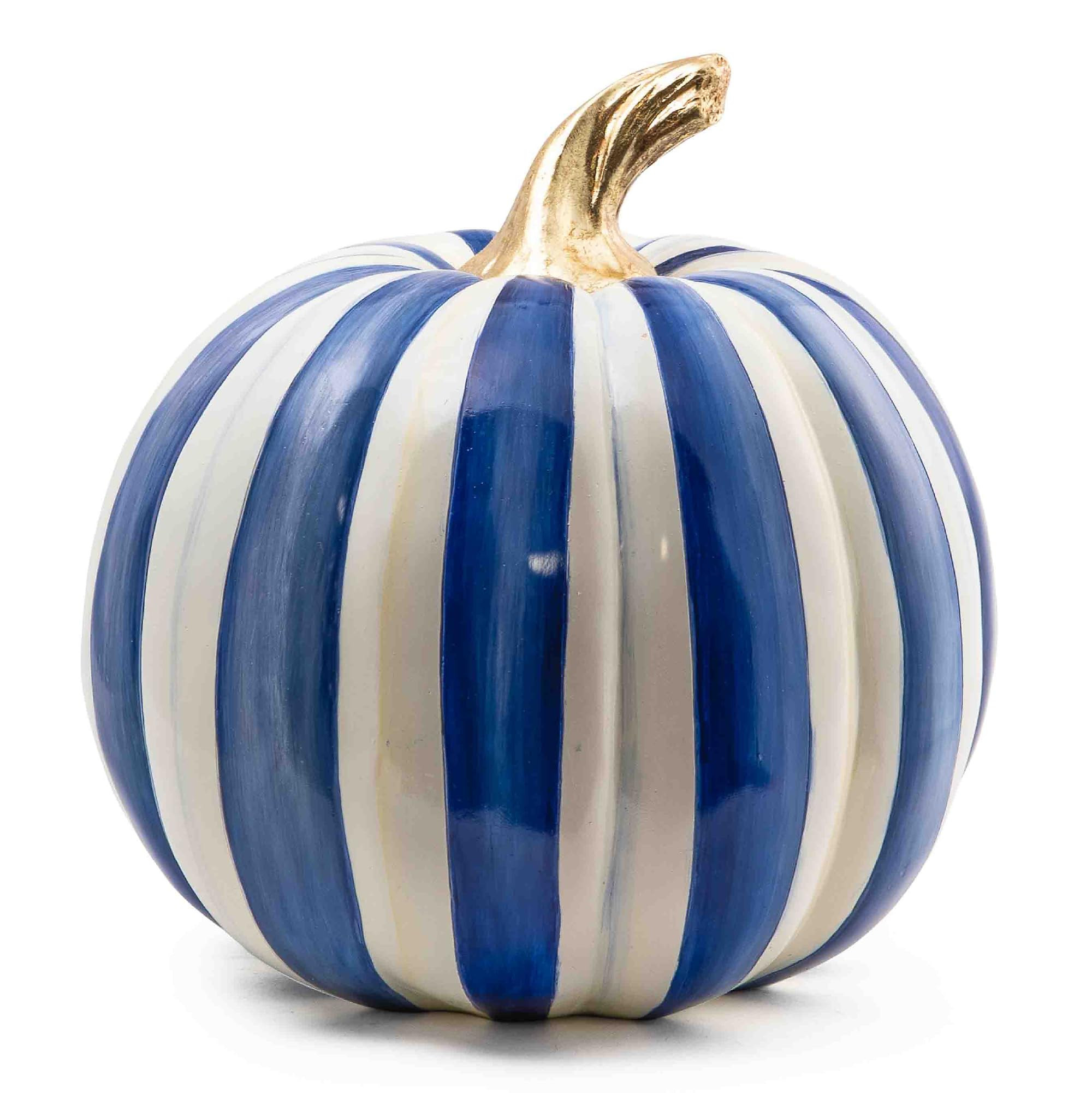 MACKENZIE-CHILDS Medium Pumpkin, Resin Halloween and Fall Pumpkin Decor, Blue-and-White Royal Str... | Amazon (US)