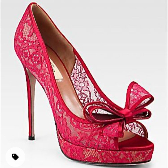 Valentino red lace couture bow pumps sz 40.5 | Poshmark