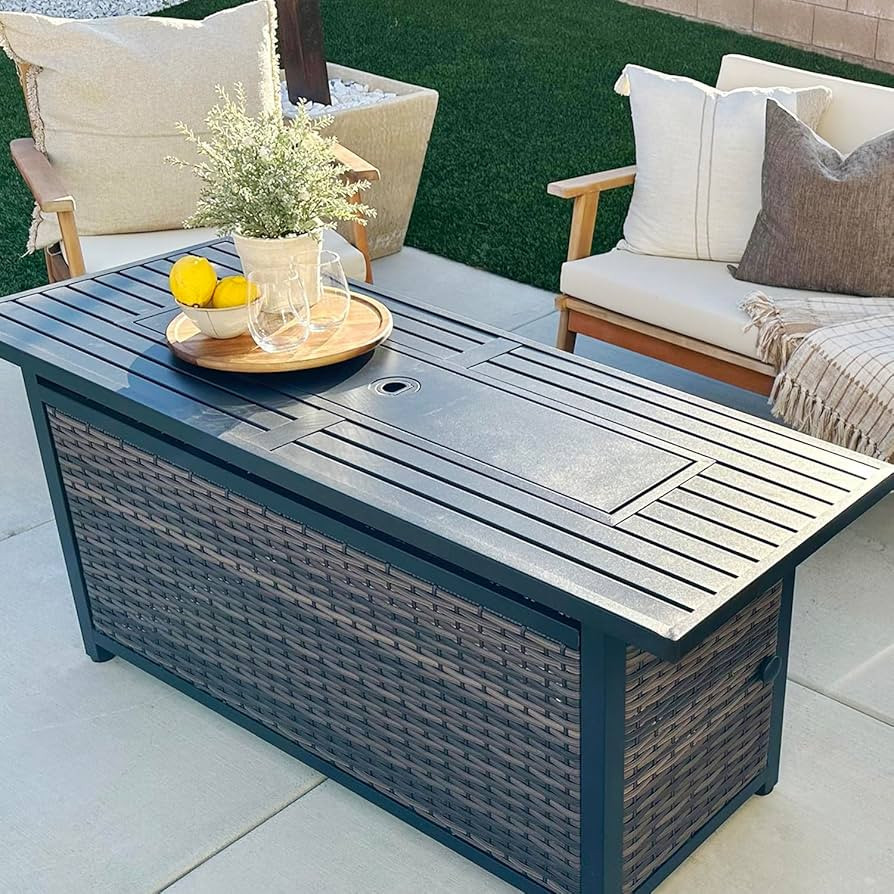 Sophia & William 56 Inch Gas Fire Pit Table Outdoor Rattan Propane Fire Table & Fireplace with Fi... | Amazon (US)
