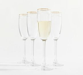 Etched Gold Rim Handcrafted Champagne Flutes - Set of 4 | Pottery Barn (US)