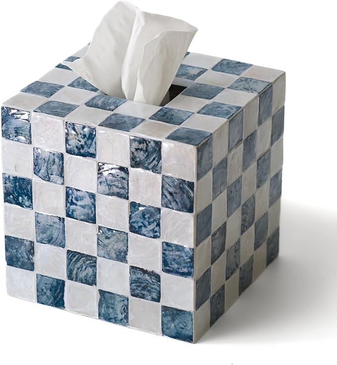 CHI AN HOME 5.7" Square Tissue Box Cover, Handmade Checkered Cube Tissue Box Cover with Capiz She... | Amazon (US)