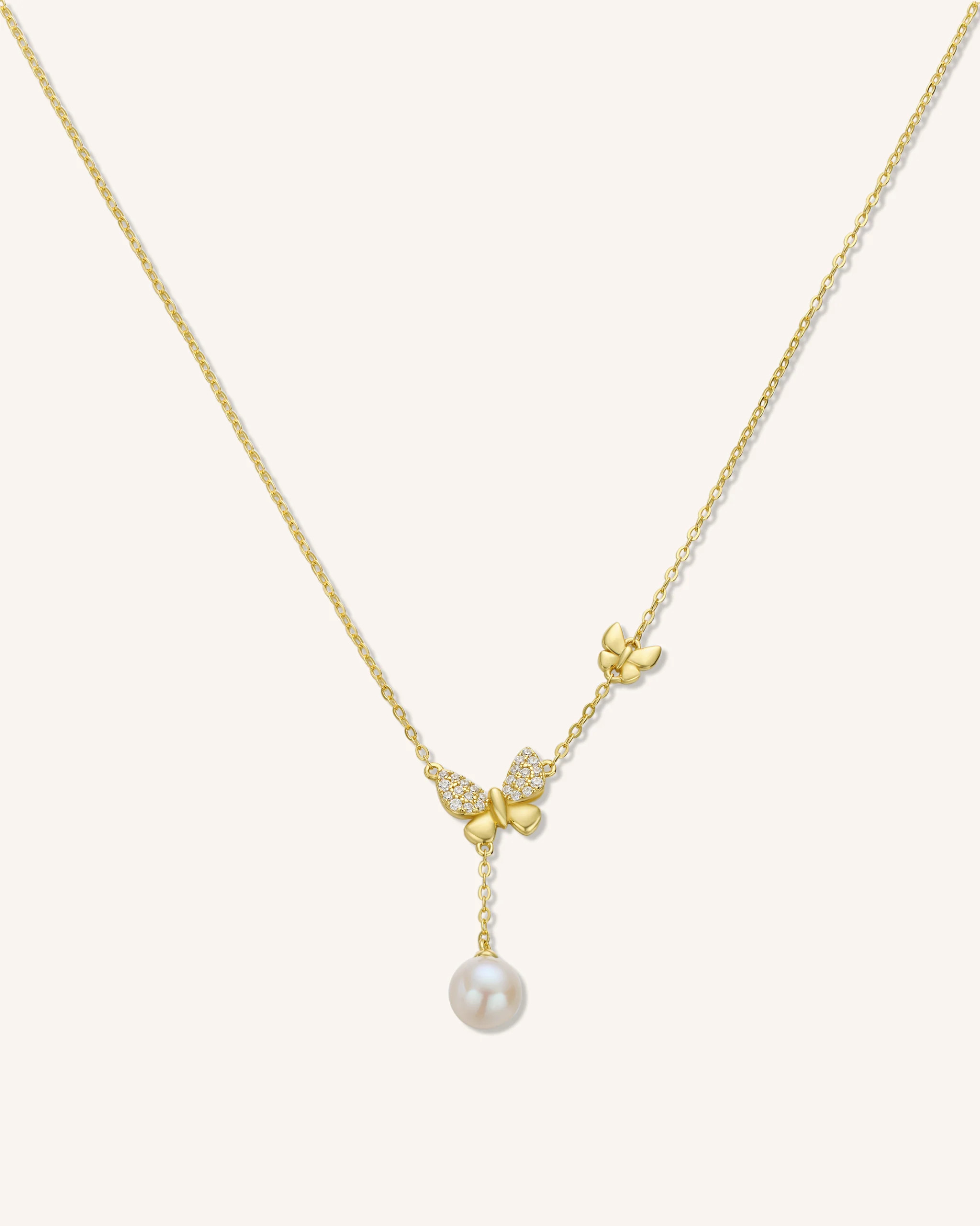 Two Butterfly Pearl Necklace | PEACHMIND