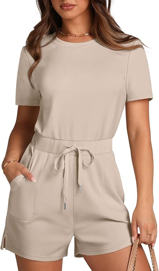 XIEERDUO Rompers for Women 2024 Summer Crewneck Short Jumpsuit Casual Loose Short Sleeve One Piec... | Amazon (US)