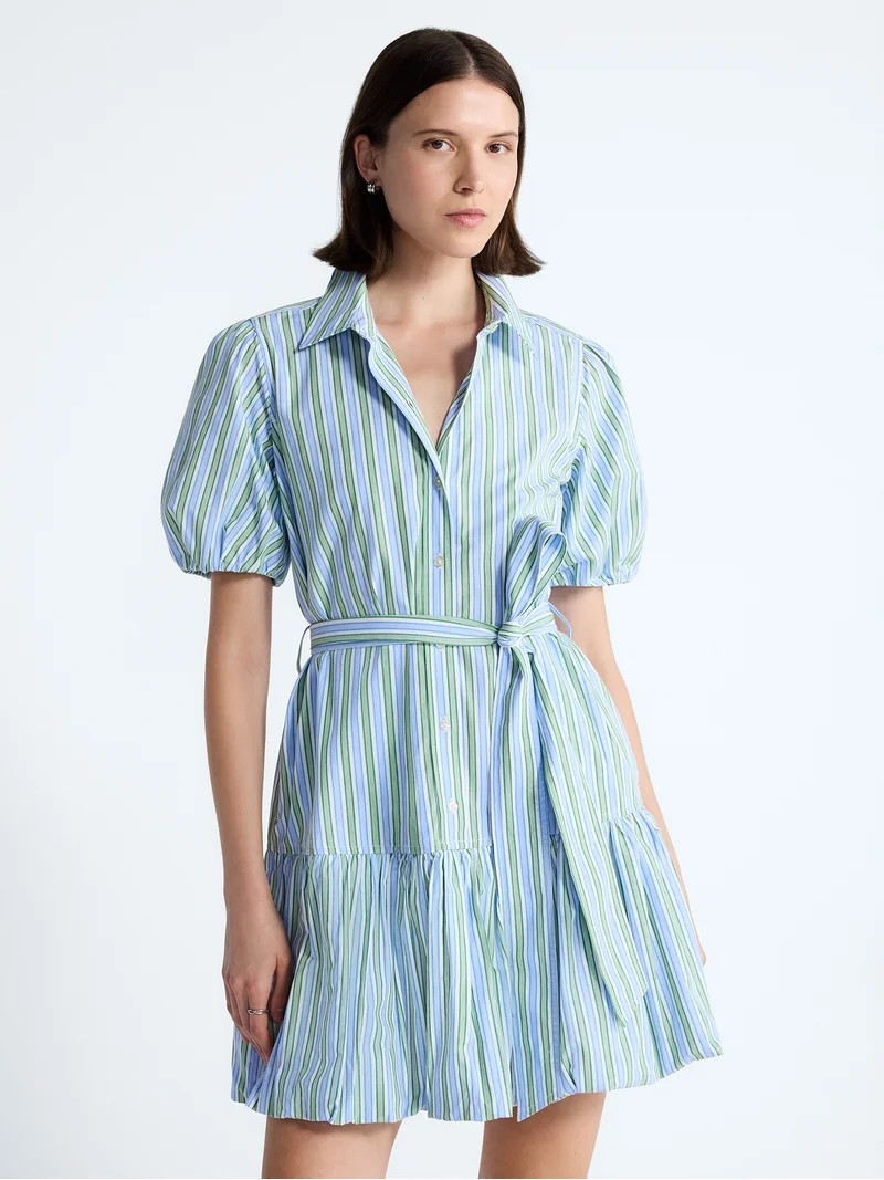 Free Assembly Women's and Women's Plus Cotton Mini Dress with Puff Sleeves, Sizes XS-4X | Walmart (US)