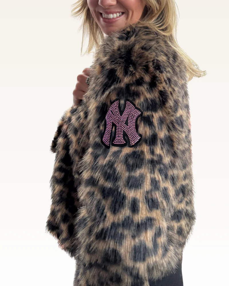 New York Yankees Bedazzled Arm Logo (MLB Lined) Faux Fur Jacket | Jill Martin