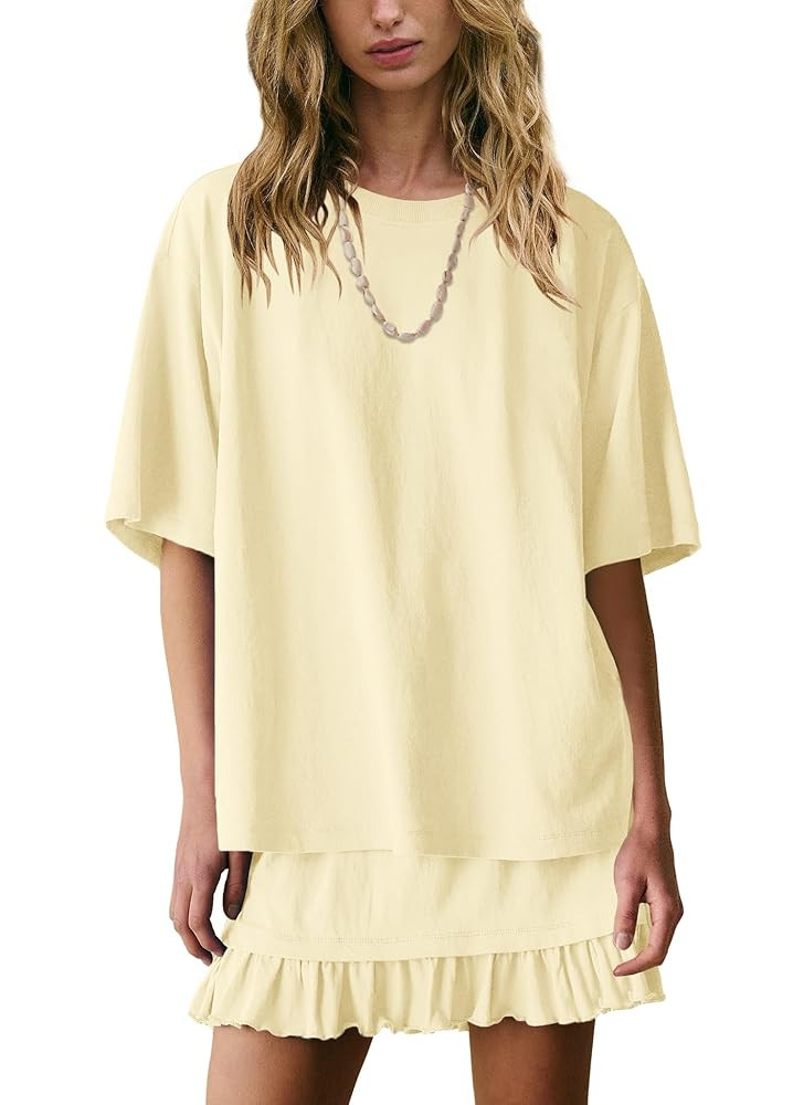 Yanekop Womens 2 Piece Outfits Summer Skirt Set Two Piece Lounge Set Oversized Tee Shirts and Min... | Amazon (US)