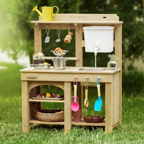 Tiny Land Outdoor Mud Kitchen for Kids, Wooden Play Kitchen with Water Tank, Water & Cooking Play... | Amazon (US)