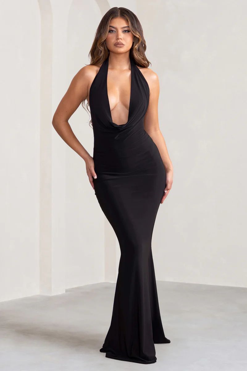 Milani | Black Backless Cowl Neck Fishtail Maxi Dress | Club L London
