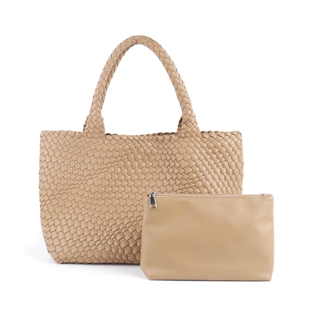 Women's Woven Vegan Leather Tote Bag - Large Summer Beach Travel Handbag - Retro Shoulder Bag | Amazon (US)