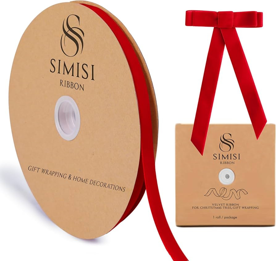 Red Velvet Ribbon 3/8'' 25 Yards for Christmas Tree, Gift Wrapping, Flower Bouquet, Wreath Decora... | Amazon (US)