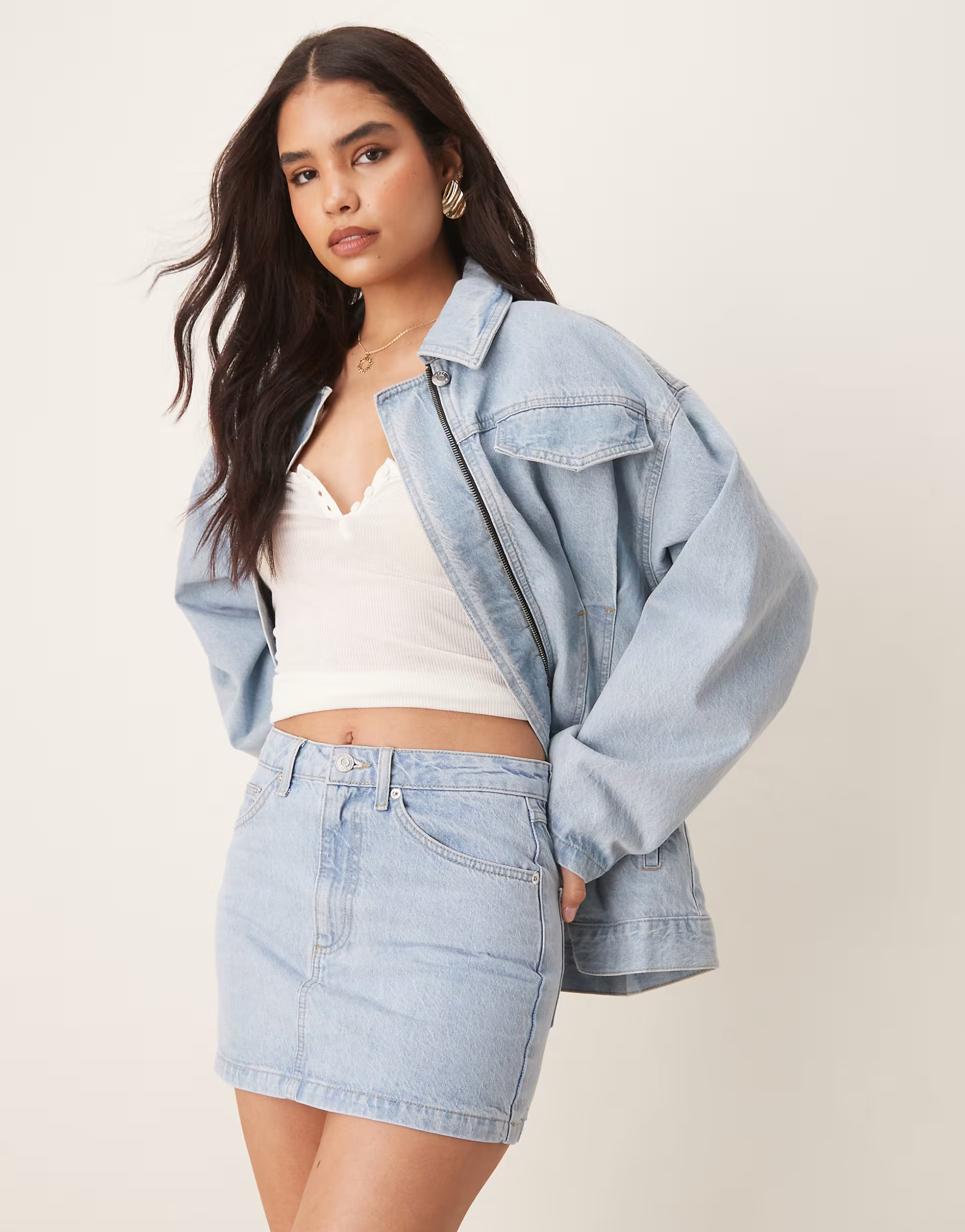 ASOS DESIGN denim pelmet skirt in lightwash co-ord | ASOS (Global)