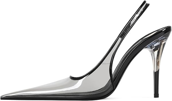 Clear Stiletto High Heels for Women Slingback Closed Toe Unique Heels Pointy Patent PU Leather Sl... | Amazon (US)