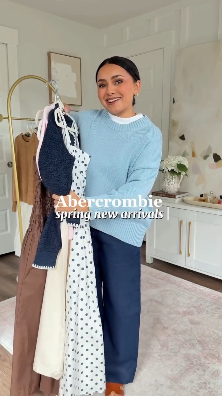 Abercrombie Spring Try On! 
For reference: I’m 5’0, petite, 32b bra size, and 2/26 in bottoms, pear shaped. 
*Everything I share is unaltered! TTS means true to size. Between size 5-6.5 in shoes

Blue and white polka dot dress size xs petite TTS
Navy dark indigo cardigan size xs TTS
Clear heels size 5 TTS

Pink cardigan size xs TTS
Cream ivory cargo weekender pant size 26 short TTS
Sandals size 5 TTS

Brown chestnut maxi dress size xs petite TTS
Clear heels size 5 TTS


Red stripe cardigan size xs TTS
White maxi skirt size xs petite TTS
Sandals size 5 TTS

Olive cardigan size xs TTS
Olive tank size xs TTS
Light birch pull on pants size small regular - would prefer short length
Tan heels size 5 TTS

Light blue sweater size xs TTS - this color is not available currently
Navy linen pants size xs regular TTS
White tee size xs petite TTS


Europe Outfits
Spring 2026 
Vacation outfits beach
Spring dresses 
Resort wear 2026
#LTKSpringSale

#LTKootd #LTKSaleAlert #LTKPetite #LTKgrwm #LTKootd
