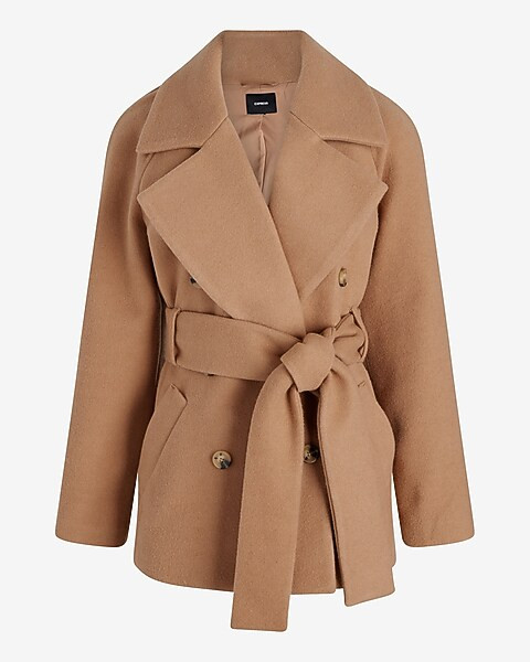 Faux Wool Double Breasted Short Wrap Coat | Express
