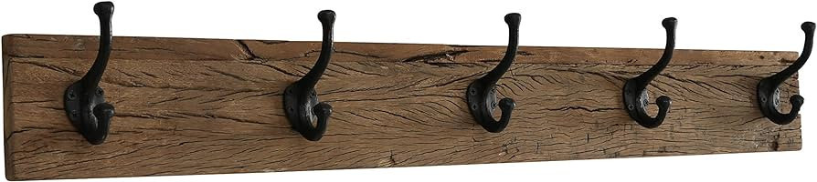 WHW Whole House Worlds Rustic 5 Hook Coat Rack, Wall Mounted, Reclaimed Railway Wood Plank and Ir... | Amazon (US)