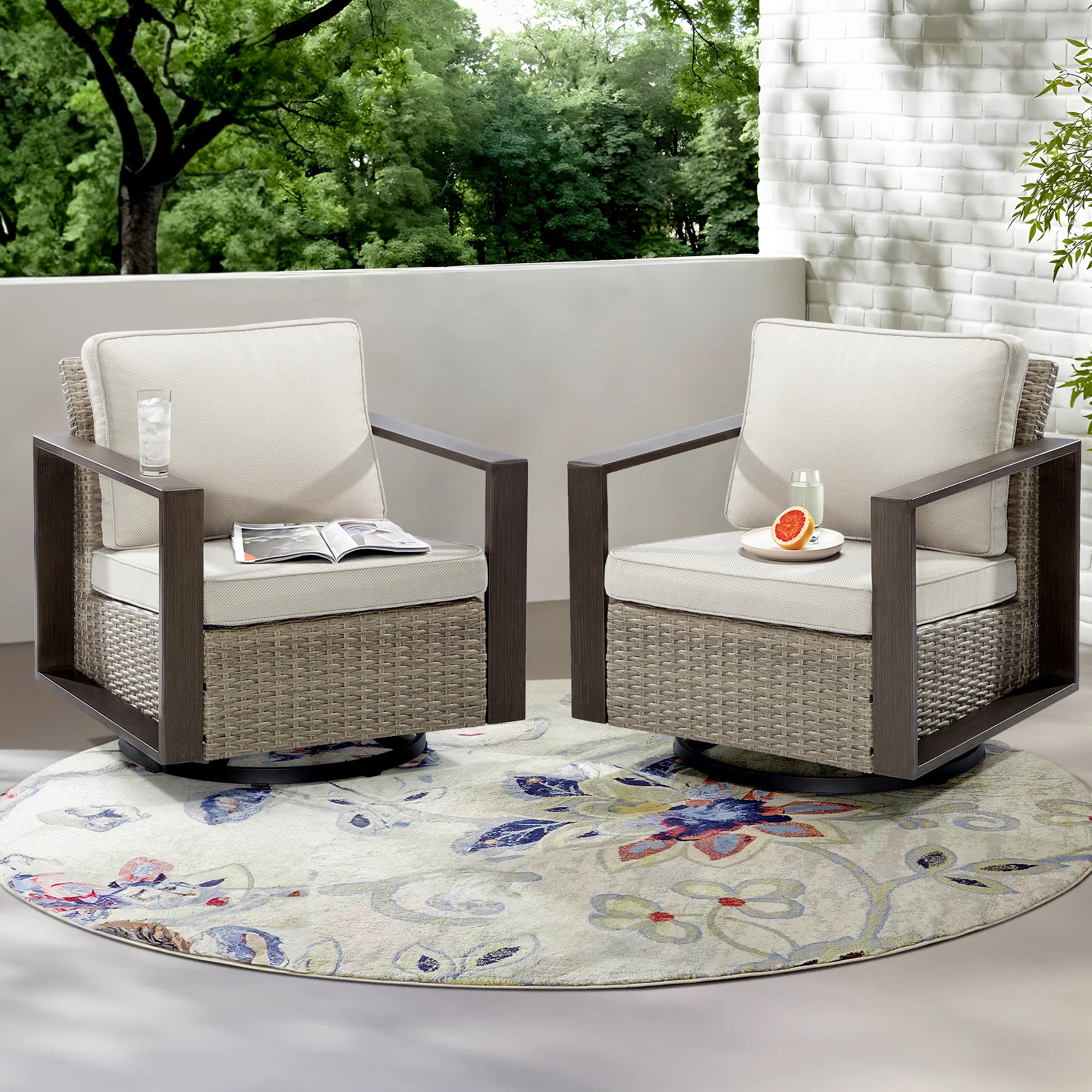 Jerimya Swivel Patio Wicker Outdoor Rocking Club Chair Lounge Chair (Set of 2) | Wayfair North America