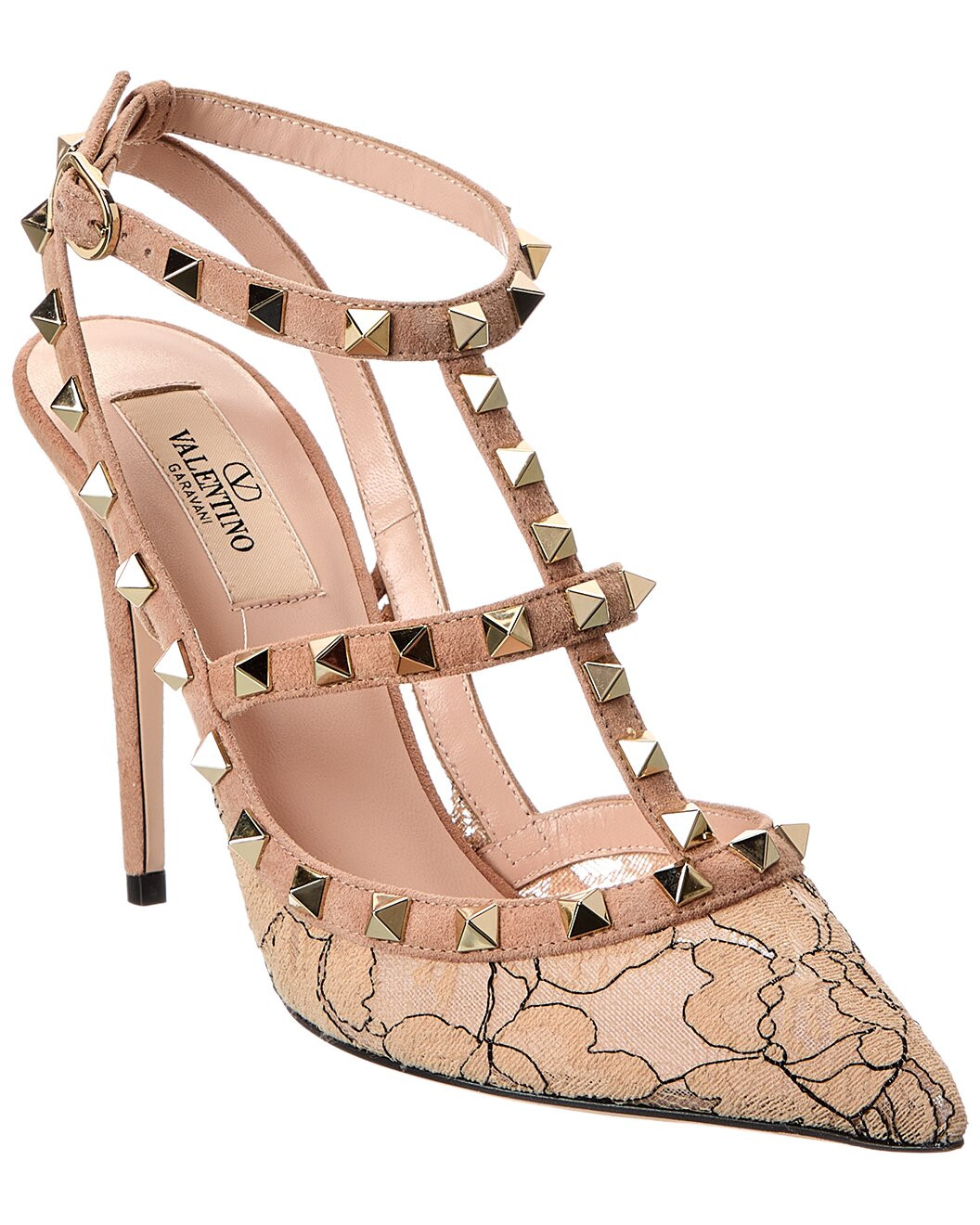 Rockstud Caged 100 Lace & Suede Ankle Strap Pump | Rue La La
