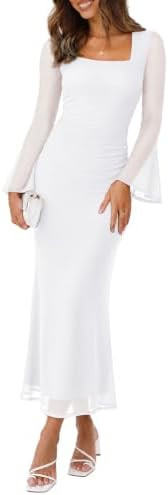 Sipaya Bodycon Maxi Dresses for Women Mash Long Sleeve Winter Clothing Square Neck Fall Fashion W... | Amazon (US)
