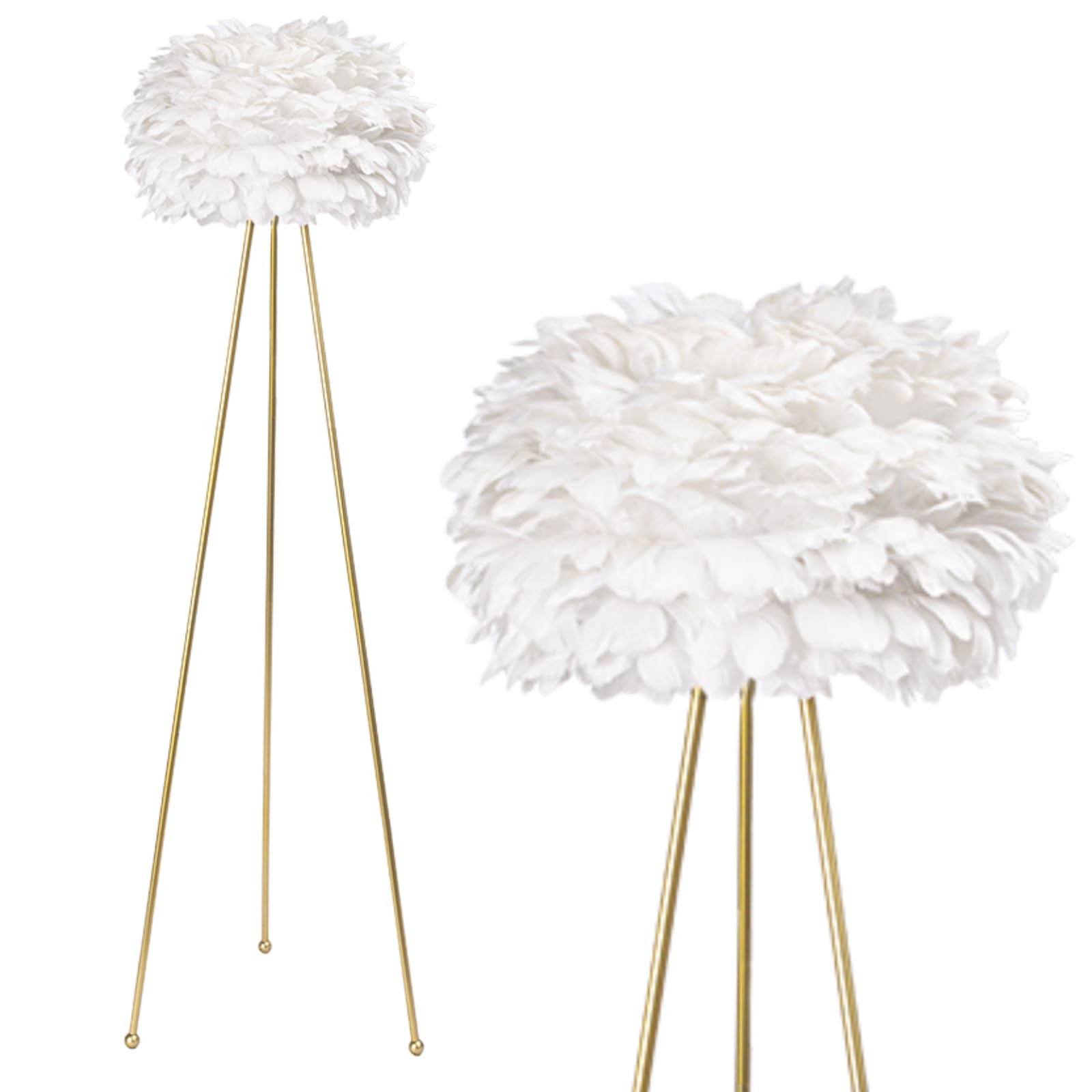 Maxax 60" Feather Floor Lamp, Tripod Floor Lamp with White Feather Shade, Modern Gold Standing Li... | Amazon (US)
