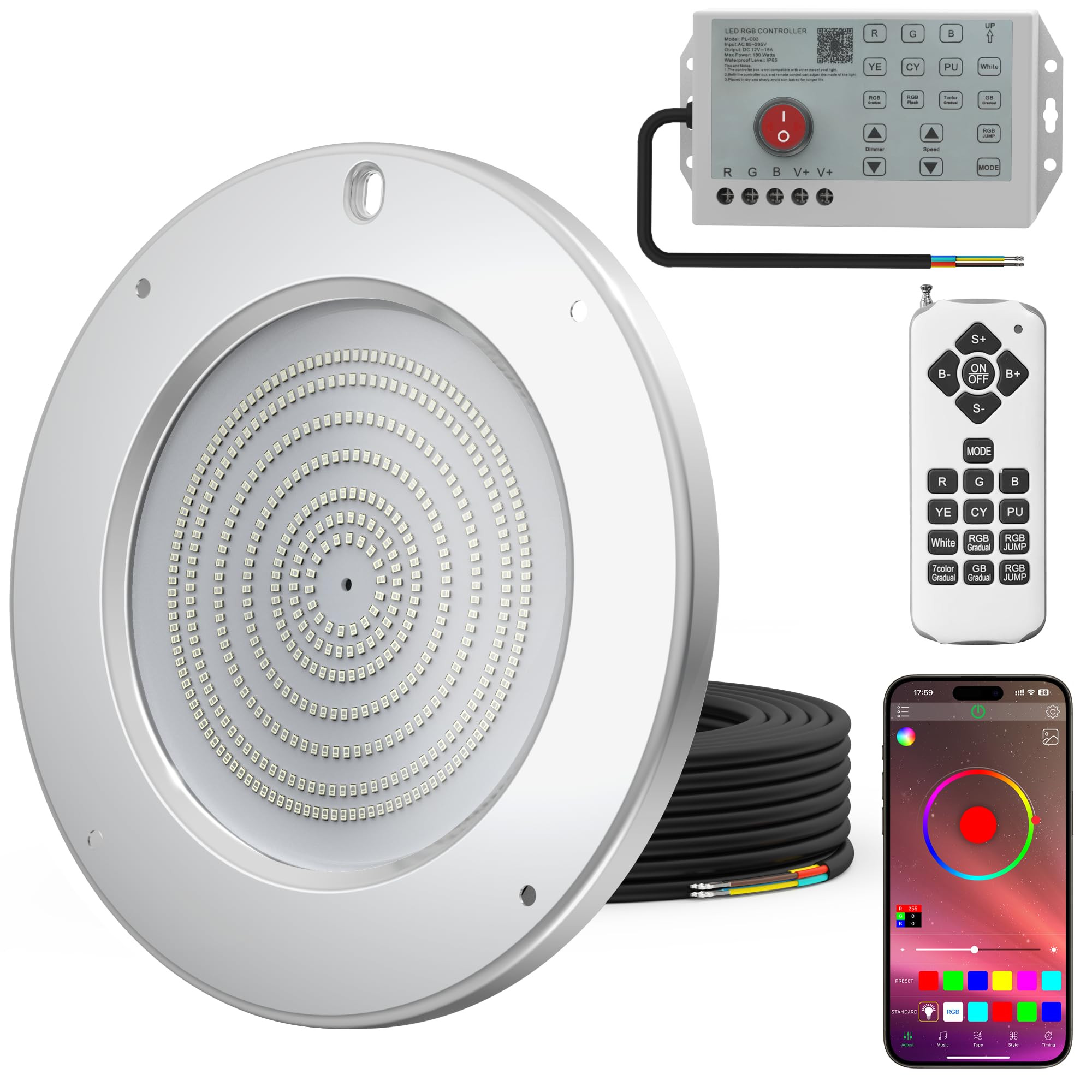 Venste 10 Inch Multicolor Smart Pool Light with 50 Foot Cord for Swimming Pool | Amazon (US)