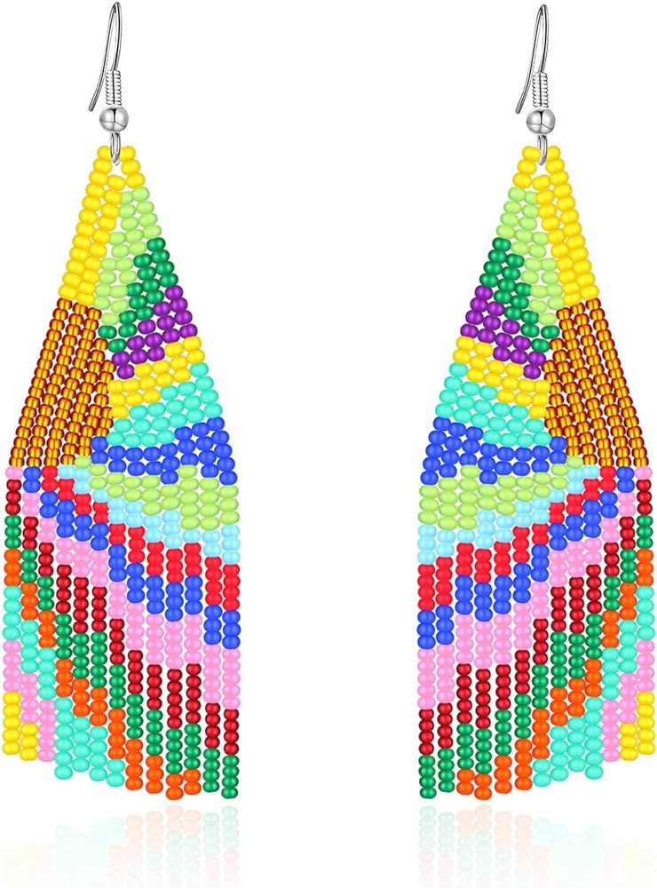 MJartoria Long Beaded Tassel Earrings for Women, Boho Earrings Vintage Drop Dangle Earrings Nativ... | Amazon (US)